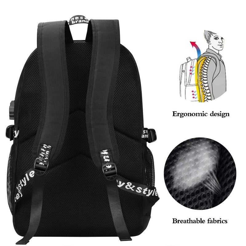 FEWOFJ School Backpack for Boys, Cartoon Luminous Bookbag 15.6inch Laptop Bag with USB Charging Port - Music Black - Image 4